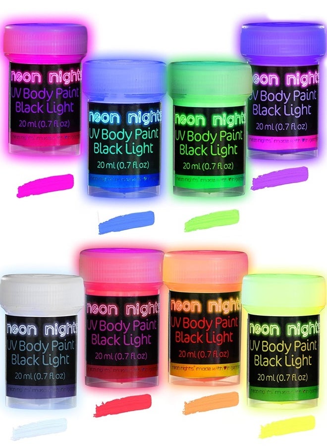 8 x UV Body Paint Set | Black Light Glow Makeup Kit | Fluorescent Face Paints for Halloween Blacklight Bodypainting