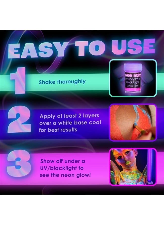 8 x UV Body Paint Set | Black Light Glow Makeup Kit | Fluorescent Face Paints for Halloween Blacklight Bodypainting