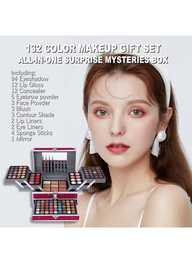 All In One 132 Color Makeup Kit, Professional Case, Teen Girls Set, Multicolor Eyeshadow Palette (006N1-Pink)