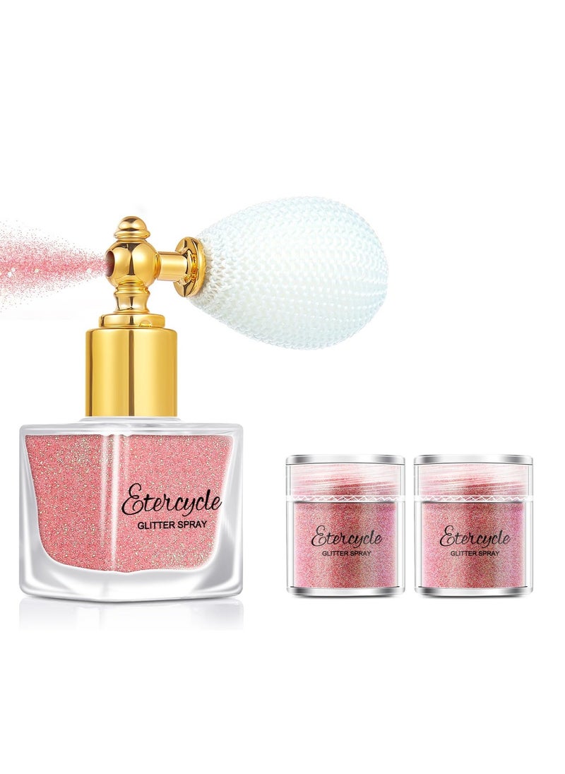 Etercycle Pink Body Glitter Spray, Shimmering Spray Powder Sparkle Powder, Cosmetic Shimmer Makeup Glitter for Hair and Body Face Clothes Nail Art Craft Design Easter Christmas Halloween Crafts