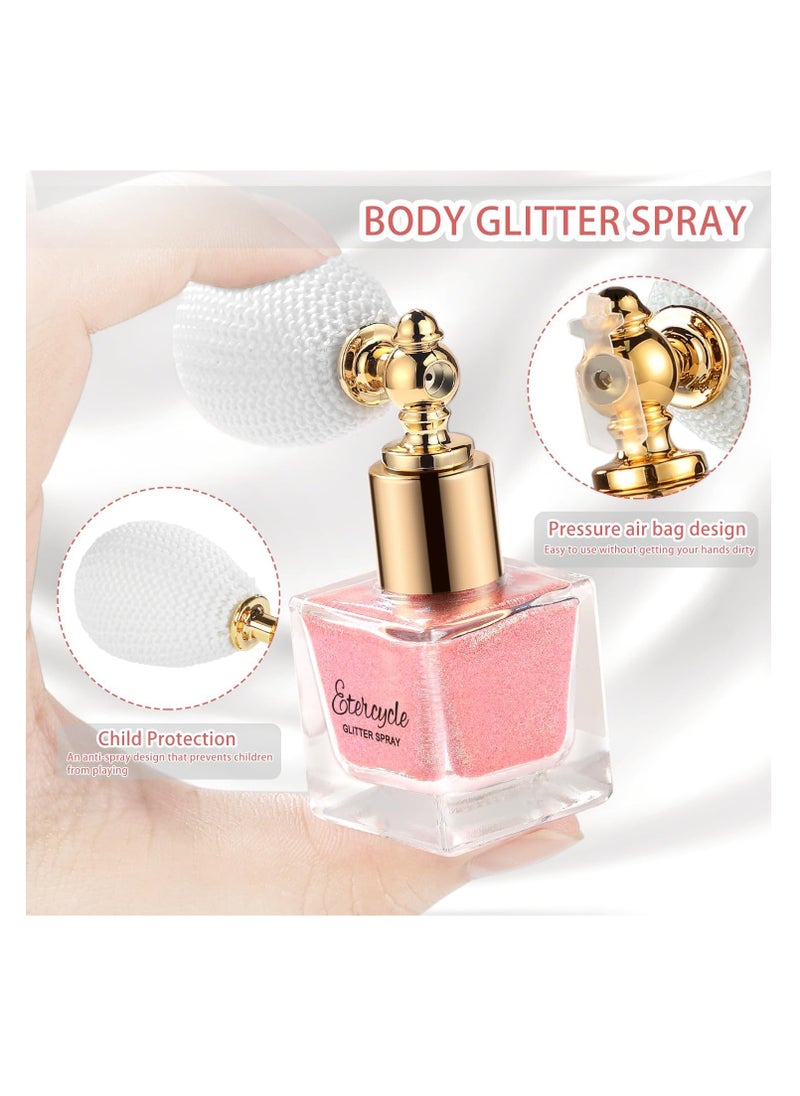 Etercycle Pink Body Glitter Spray, Shimmering Spray Powder Sparkle Powder, Cosmetic Shimmer Makeup Glitter for Hair and Body Face Clothes Nail Art Craft Design Easter Christmas Halloween Crafts