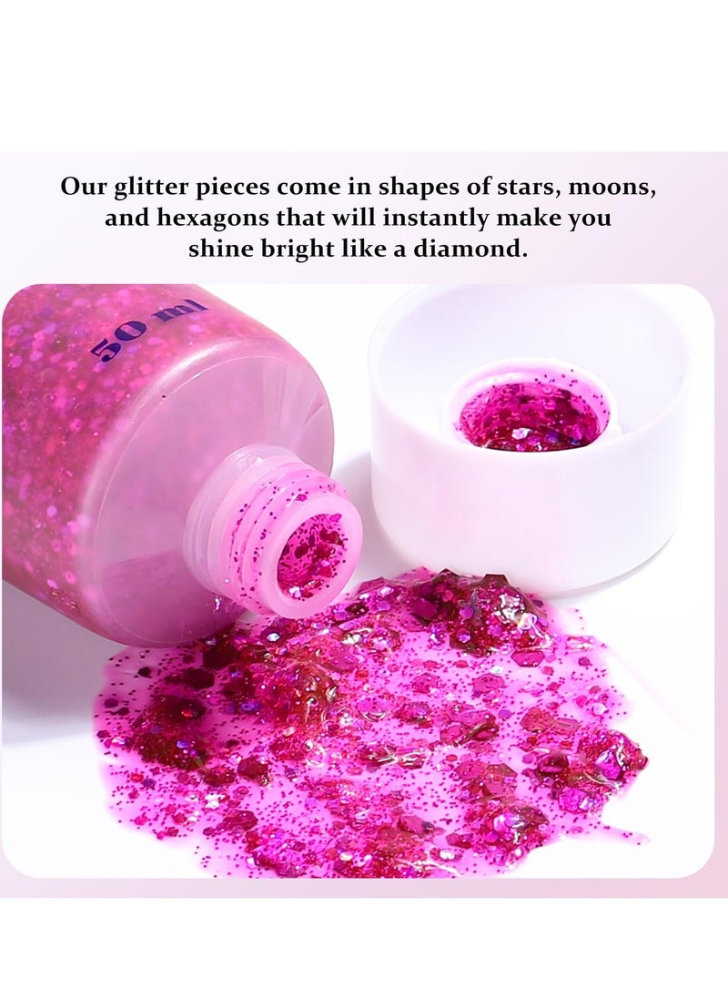 Long Lasting Rose Body Glitter Holographic Sparkling Cosmetic Grade Chunky Glitter for Face Hair (Rose)