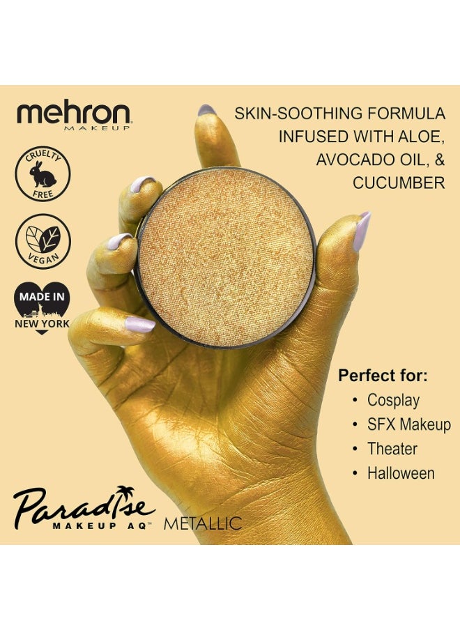 Mehron Makeup Paradise Makeup AQ Pro Size | Stage & Screen, Face & Body Painting, Special FX, Beauty, Cosplay, and Halloween | Water Activated Face Paint & Body Paint 1.4 oz (40 g) (Metallic Gold)