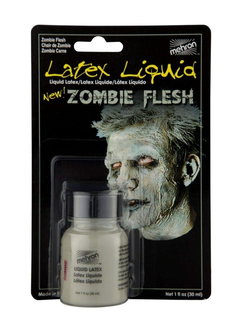 Mehron Makeup Liquid Latex | SFX Makeup | Halloween Latex Makeup | Latex Glue for Skin | Prosthetic Glue 1 fl oz (30 ml) (Zombie Flesh)