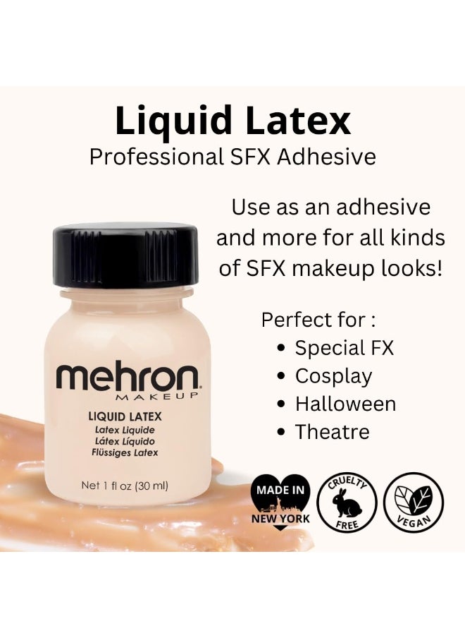 Mehron Makeup Liquid Latex | SFX Makeup | Halloween | Latex Glue for Skin | Prosthetic Glue 1 fl oz (30 ml) (Light Flesh)