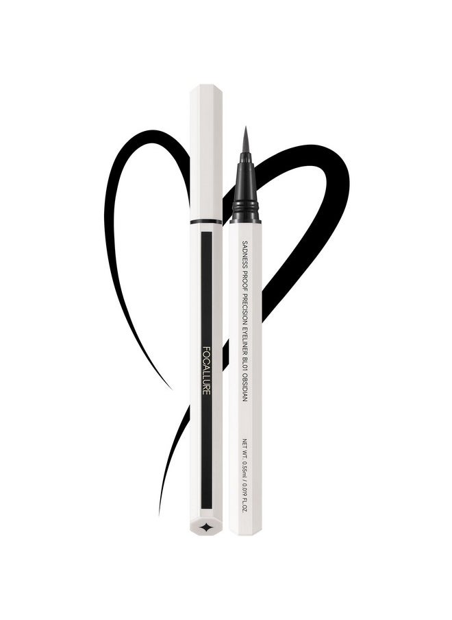 FOCALLURE Sadness Proof Precision Eyeliner,Sweatproof Eyeliner Pencil,Quick Drying,Smudge-proof,Long Lasting,Won't Slip Octagonal Grip,Ultra Fine Brush,BL01 OBSIDIAN