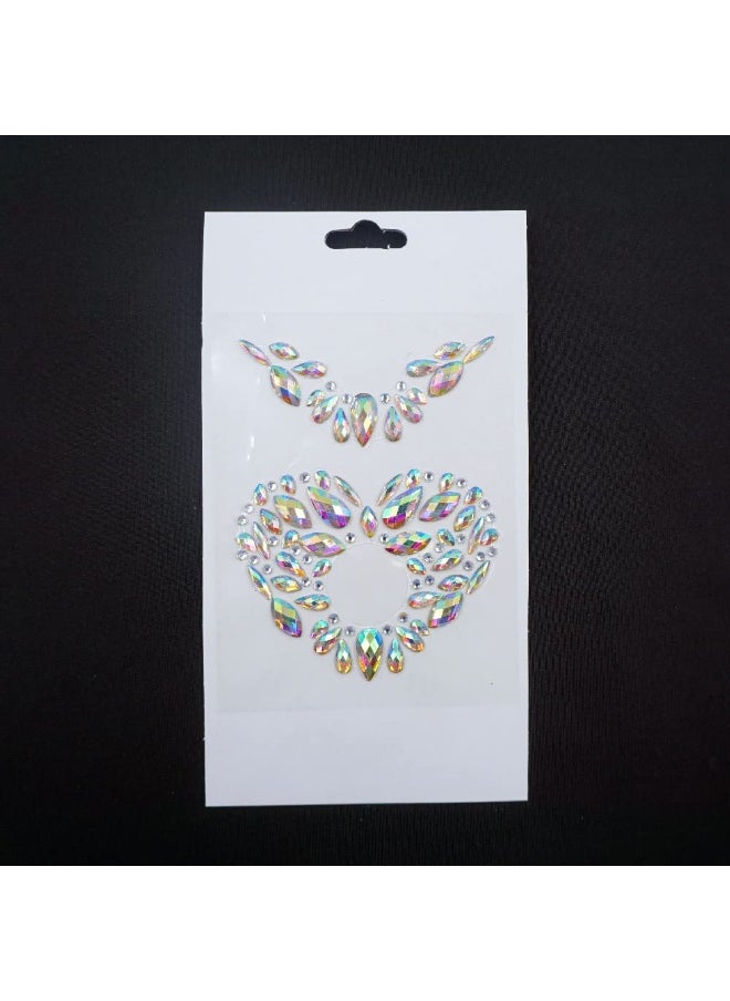 face jewels face gems festival stick on self adhesive acrylic rhinestone sticker temporary tattoo body glitter for EDM EDC festival (crystal ab heart)