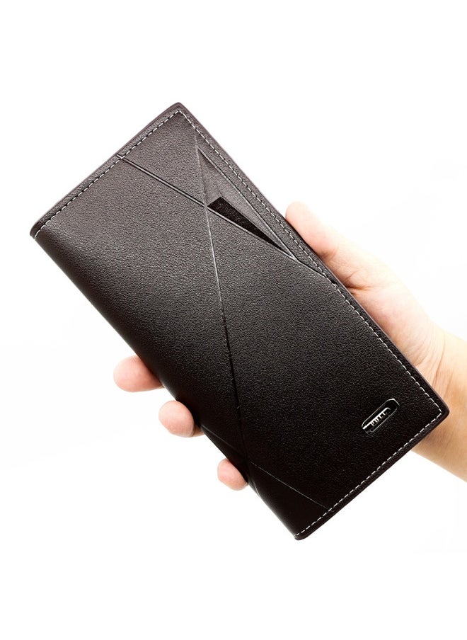 Men's Wallet Business Long Men's Wallet Solid Color Pu Leather Letter 3 Fold Wallet Money Clip