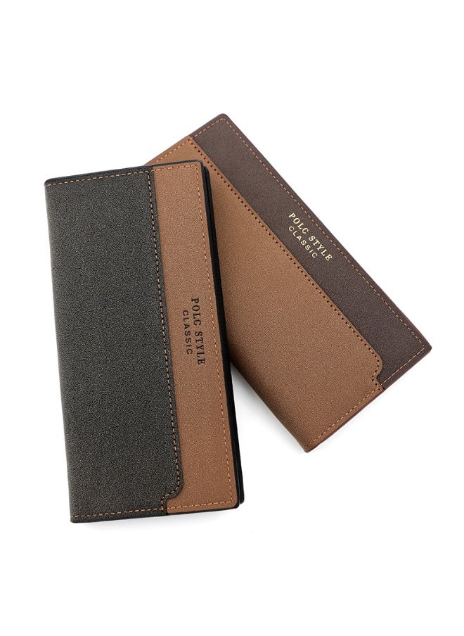 Men's Wallet Simple Business Large Capacity Multi-card Dual Color 3 Fold Long Wallet