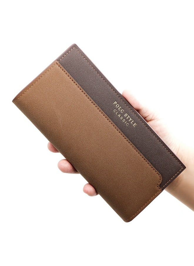 Men's Wallet Simple Business Large Capacity Multi-card Dual Color 3 Fold Long Wallet