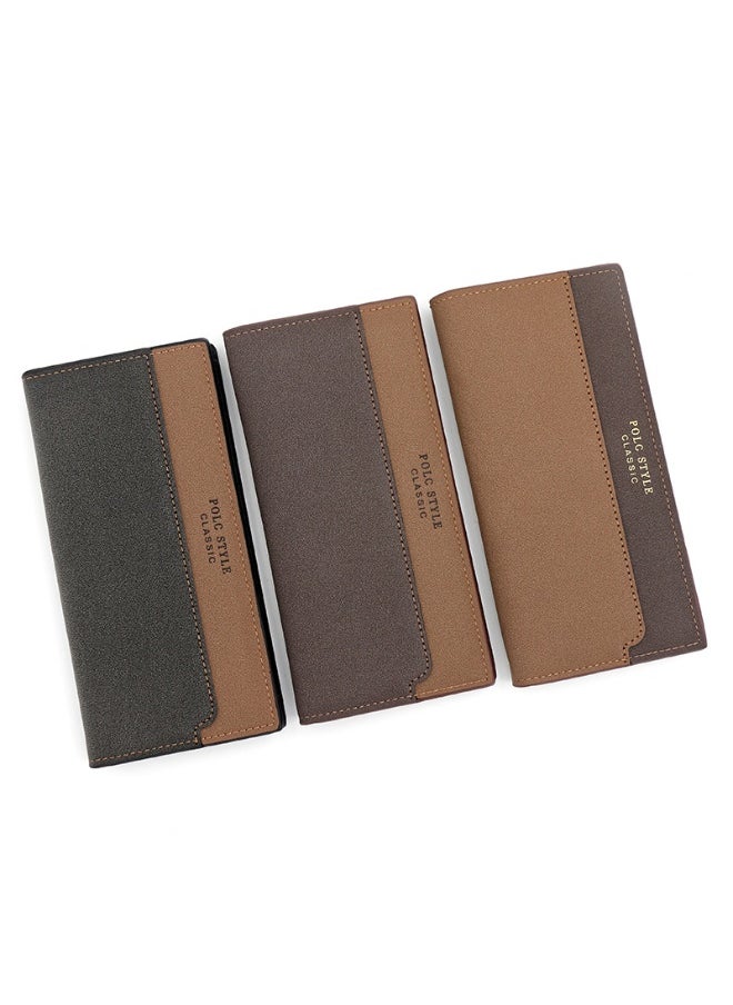Men's Wallet Simple Business Large Capacity Multi-card Dual Color 3 Fold Long Wallet