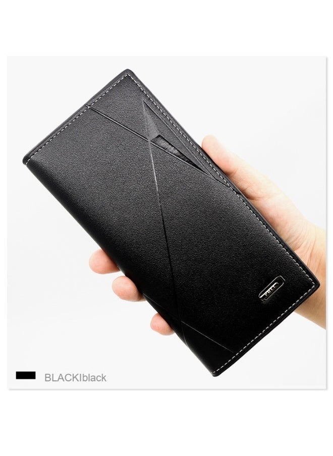 Men's Wallet Business Long Men's Wallet Solid Color Pu Leather Letter 3 Fold Wallet Money Clip