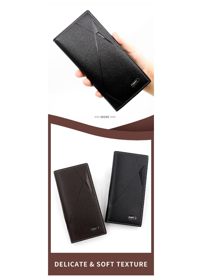 Men's Wallet Business Long Men's Wallet Solid Color Pu Leather Letter 3 Fold Wallet Money Clip