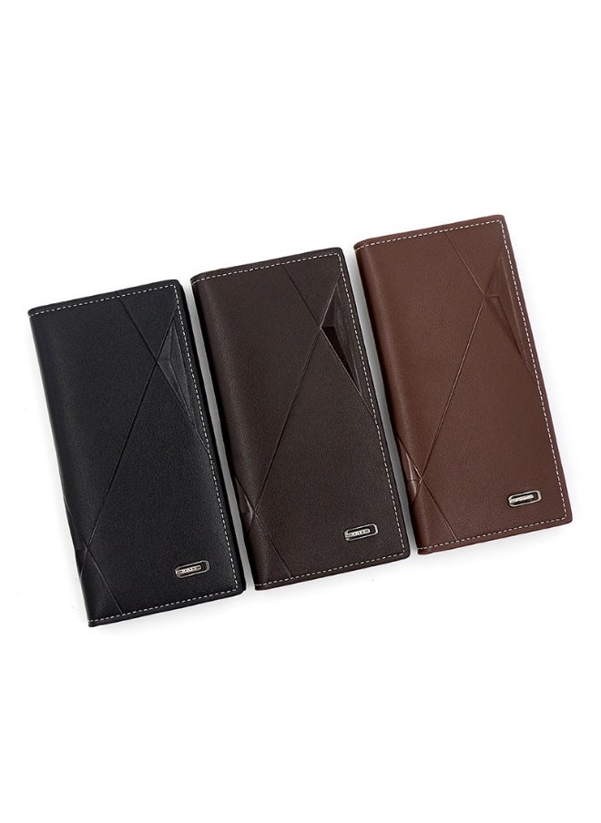 Men's Wallet Business Long Men's Wallet Solid Color Pu Leather Letter 3 Fold Wallet Money Clip