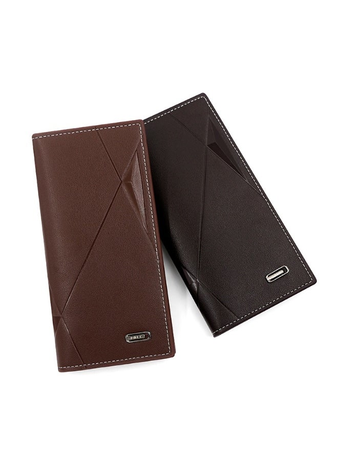 Men's Wallet Business Long Men's Wallet Solid Color Pu Leather Letter 3 Fold Wallet Money Clip