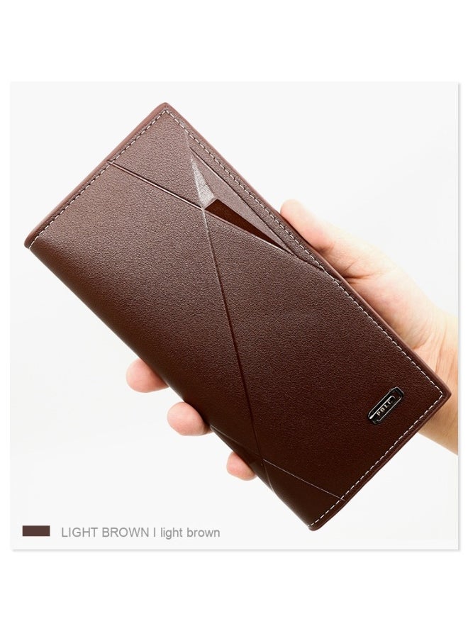 Men's Wallet Business Long Men's Wallet Solid Color Pu Leather Letter 3 Fold Wallet Money Clip