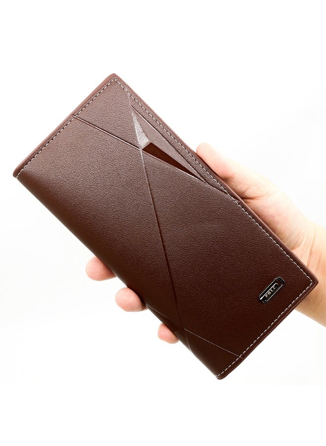 Men's Wallet Business Long Men's Wallet Solid Color Pu Leather Letter 3 Fold Wallet Money Clip