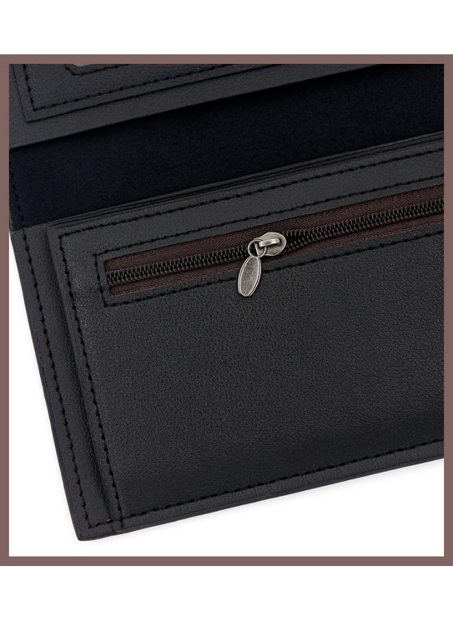 Men's Wallet Simple Business Large Capacity Multi-card Dual Color 3 Fold Long Wallet