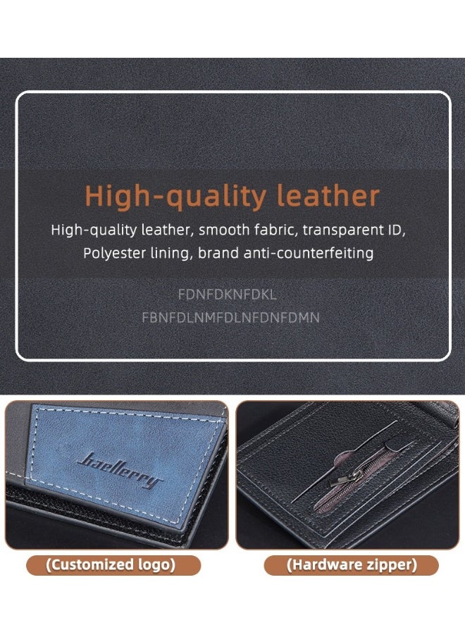 Men's Short Wallet Three Fold Anti-magnetic Anti-theft Brush Multi-card Wallet Business Coin Wallet