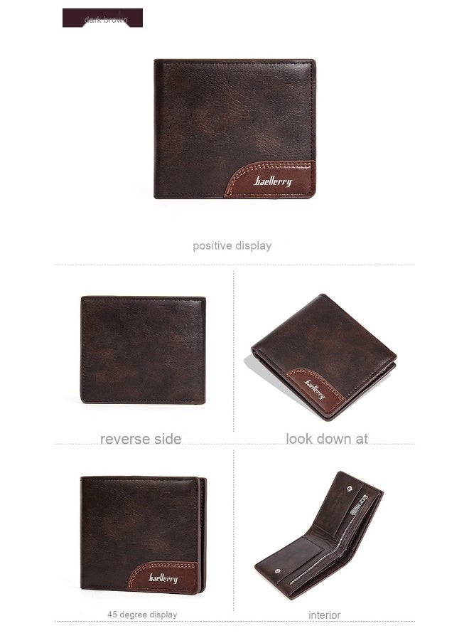 Men's Wallet Business Zipper Premium Sense Wallet Short Button Multi-card Coin Wallet