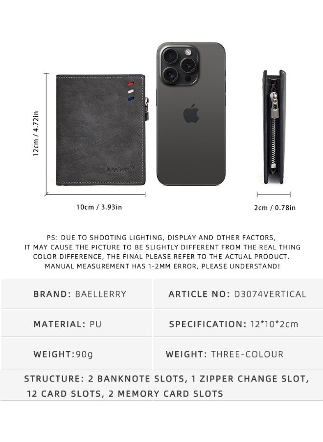 Men's Wallet Business Multi-function Short Wallet Zipper Multi-function Wallet for Men