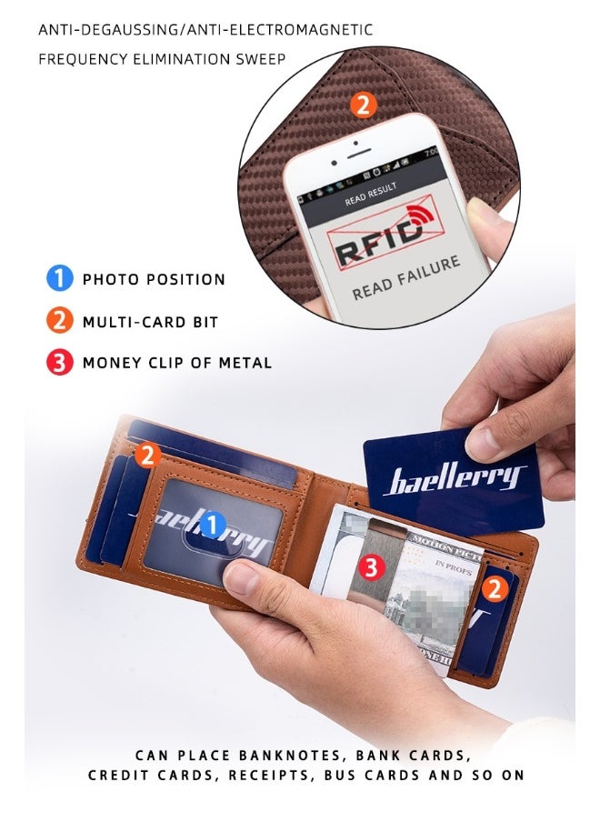 Men's Card Bag Carbon Fiber RFID Anti-degaussing Dollar Wallet Business Multi-card Purse