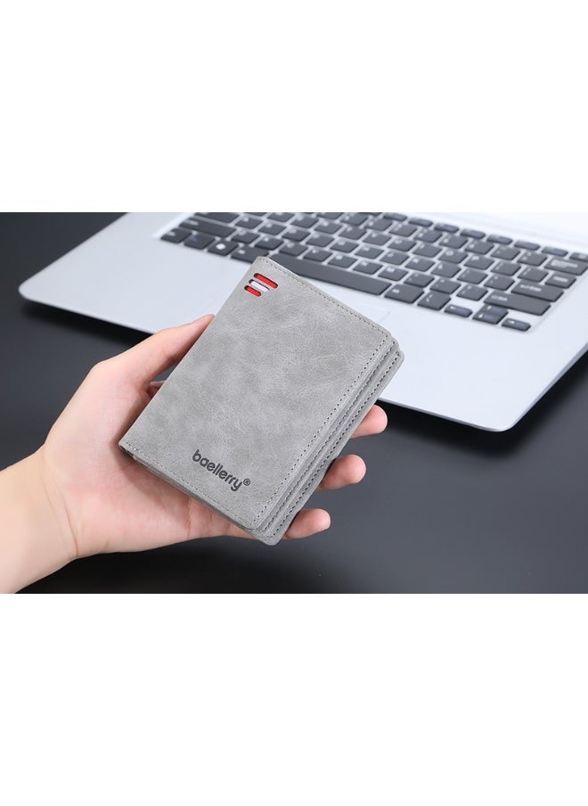 Men's Short Wallet Euro-American Multi-card Coin Wallet Zipper Strap Abrasive Leather Money Clip