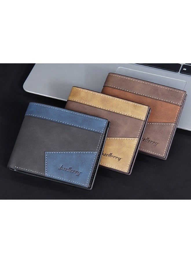 Men's Short Wallet Three Fold Anti-magnetic Anti-theft Brush Multi-card Wallet Business Coin Wallet