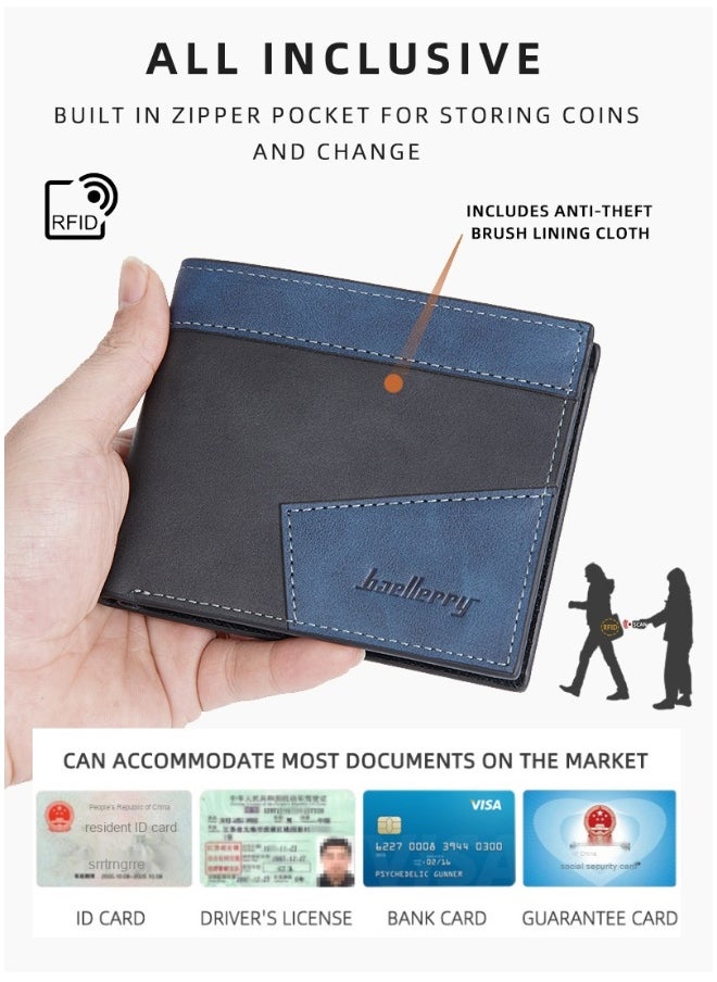 Men's Short Wallet Three Fold Anti-magnetic Anti-theft Brush Multi-card Wallet Business Coin Wallet