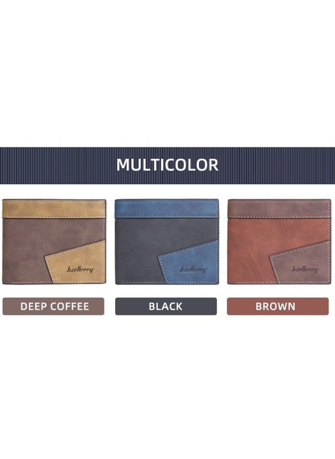 Men's Short Wallet Three Fold Anti-magnetic Anti-theft Brush Multi-card Wallet Business Coin Wallet