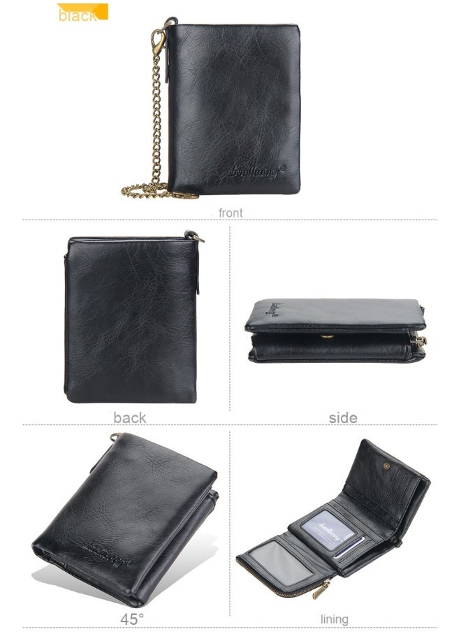 Men's Wallet Retro Chain Vertical Money Clip Large Capacity Multi-card Change Card Bag