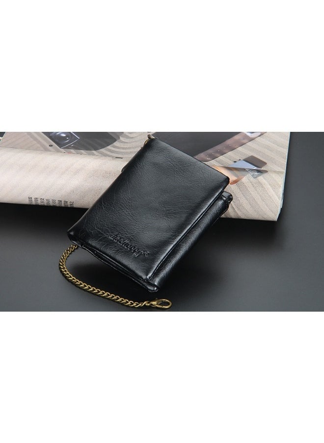 Men's Wallet Retro Chain Vertical Money Clip Large Capacity Multi-card Change Card Bag