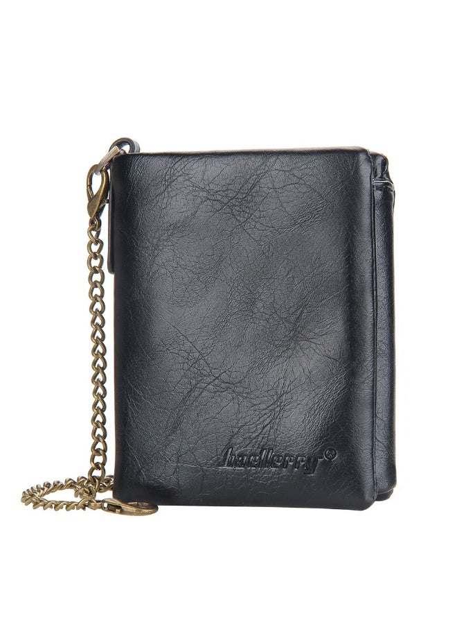 Men's Wallet Retro Chain Vertical Money Clip Large Capacity Multi-card Change Card Bag