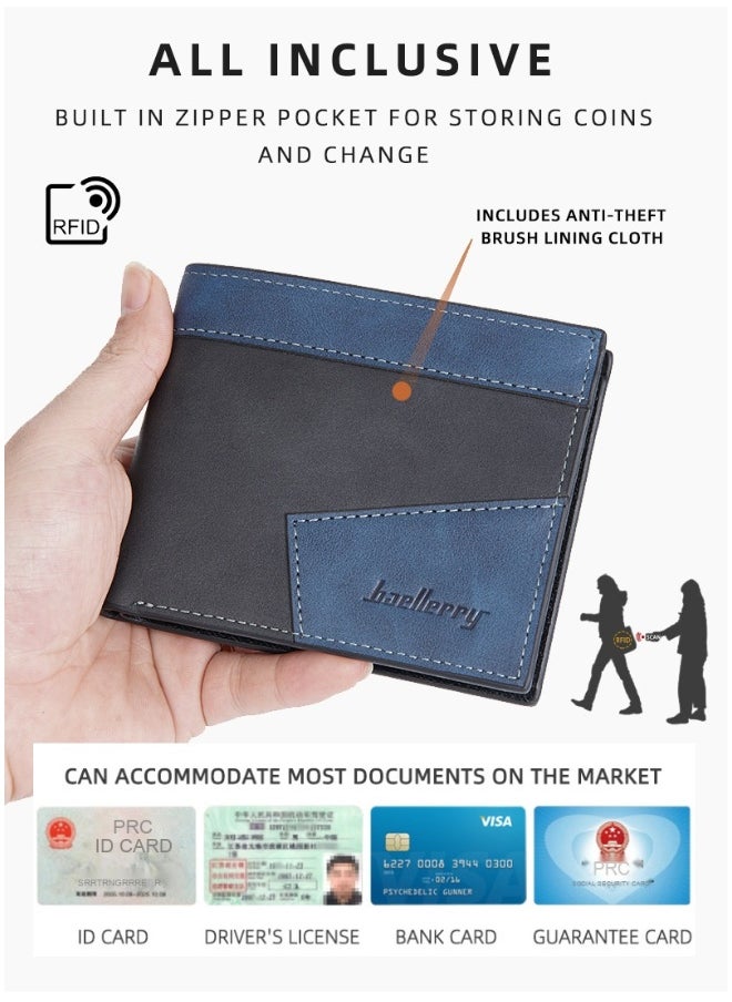 Men's Short Wallet Three Fold Anti-magnetic Anti-theft Brush Multi-card Wallet Business Coin Wallet