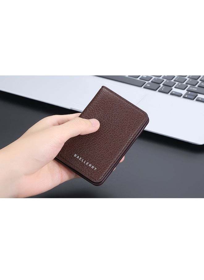 Men's Card Bag Thin Multi-card Short Wallet Lychee Print Soft Pickup Card Holder