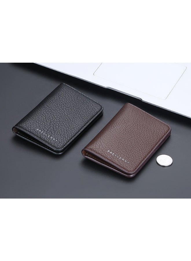 Men's Card Bag Thin Multi-card Short Wallet Lychee Print Soft Pickup Card Holder