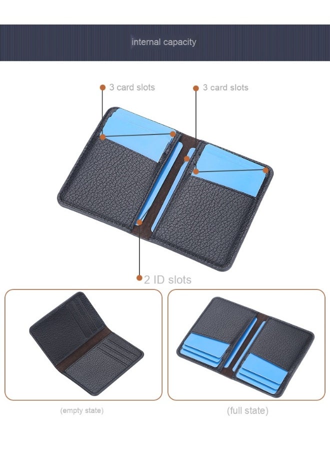Men's Card Bag Thin Multi-card Short Wallet Lychee Print Soft Pickup Card Holder