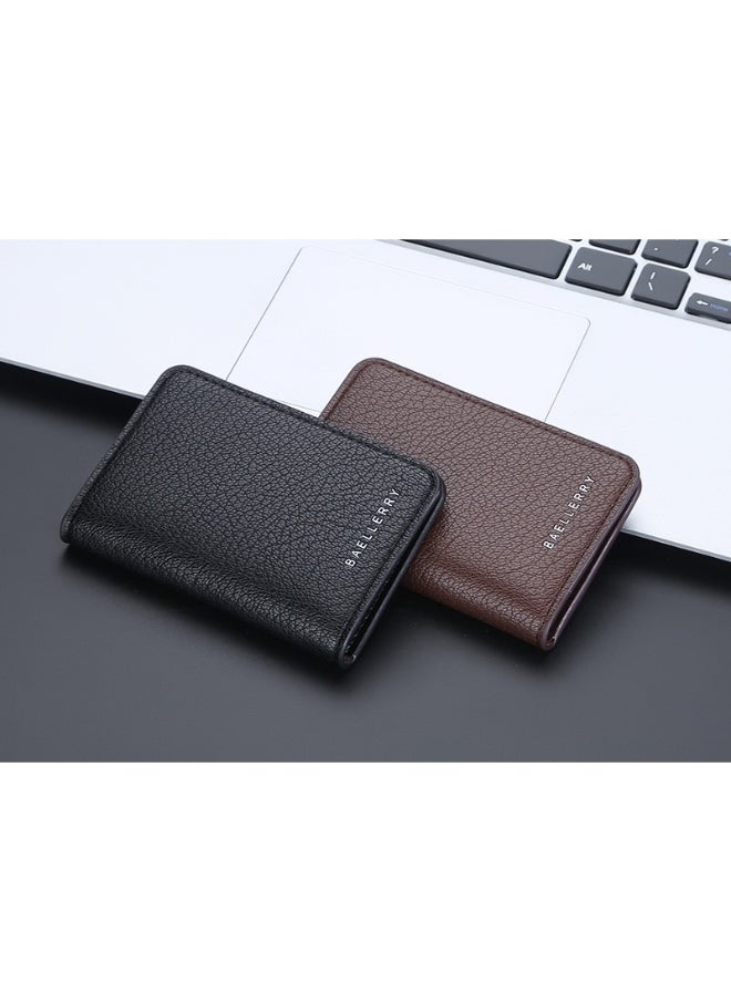 Men's Card Bag Thin Multi-card Short Wallet Lychee Print Soft Pickup Card Holder
