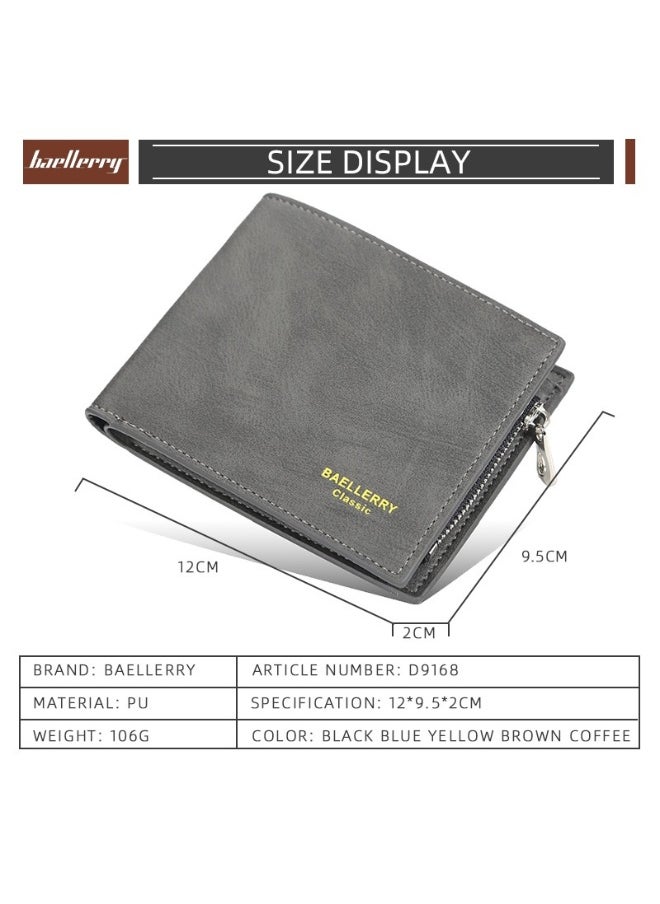 Short Men's Money Wallet Stylish Youth Zipper Coin Wallet Horizontal Leather Ticket Wallet
