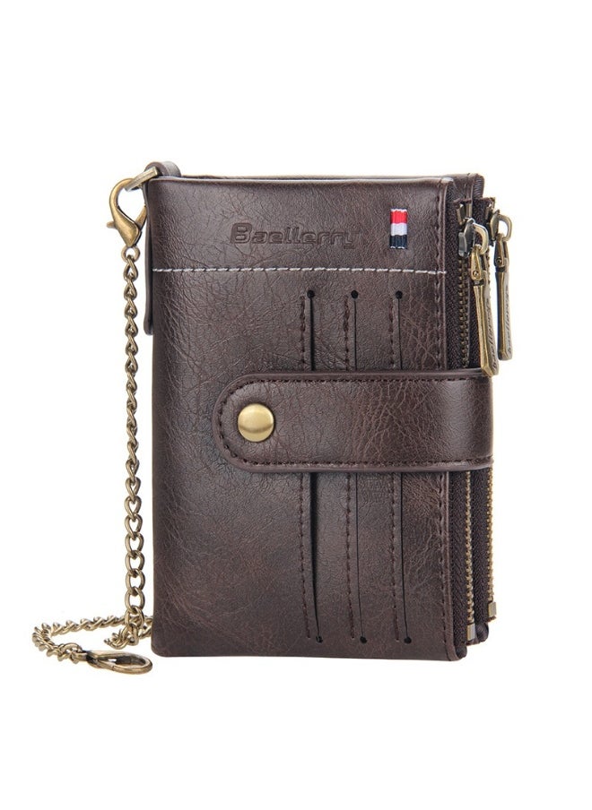 Men's Wallet Eu-America Double Zipper Buckle Coin Wallet Vertical Retro Zipper Wallet