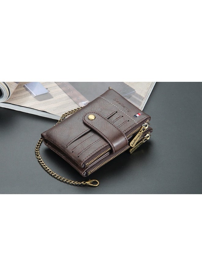 Men's Wallet Eu-America Double Zipper Buckle Coin Wallet Vertical Retro Zipper Wallet