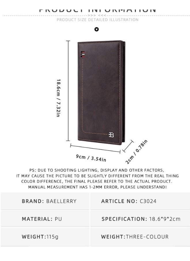 Men's Wallet Long Multi-slot Zipper Simple Money Clip Anti-theft Brush Holder Bag