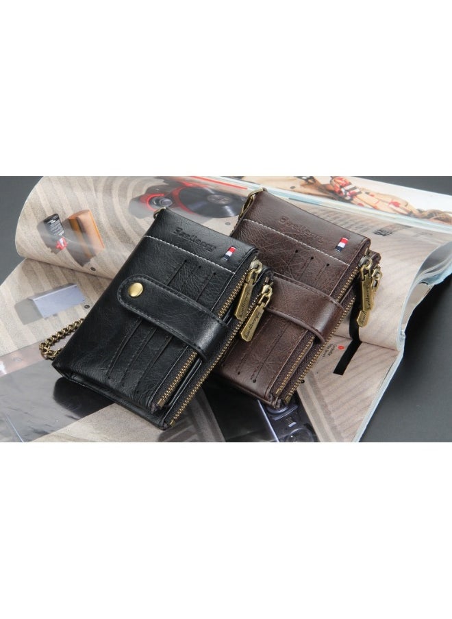 Men's Wallet Eu-America Double Zipper Buckle Coin Wallet Vertical Retro Zipper Wallet