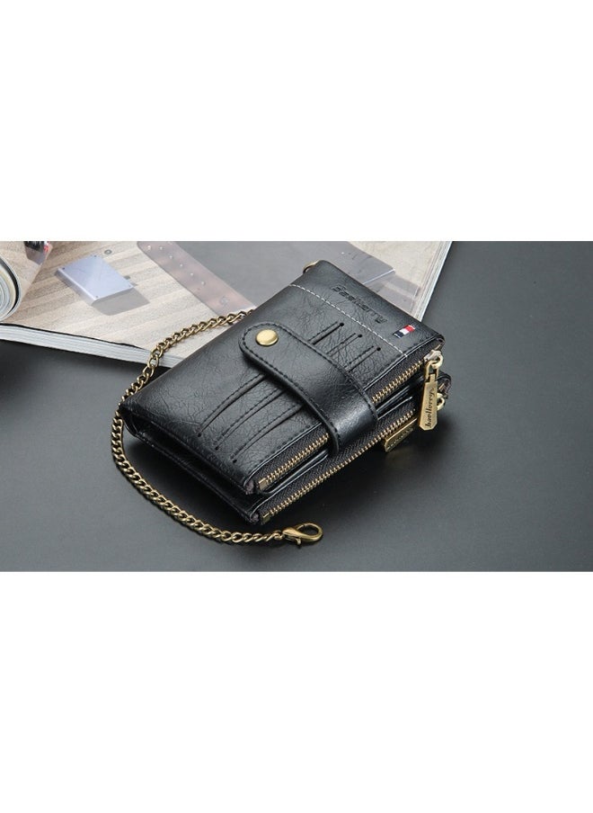 Men's Wallet Eu-America Double Zipper Buckle Coin Wallet Vertical Retro Zipper Wallet