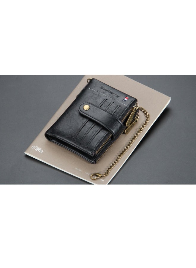 Men's Wallet Eu-America Double Zipper Buckle Coin Wallet Vertical Retro Zipper Wallet