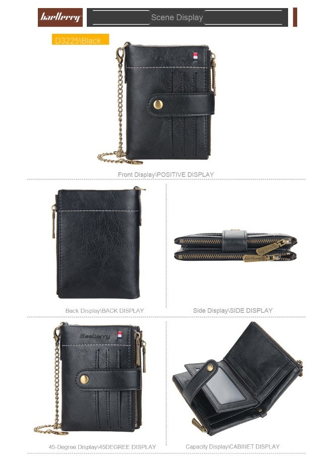 Men's Wallet Eu-America Double Zipper Buckle Coin Wallet Vertical Retro Zipper Wallet