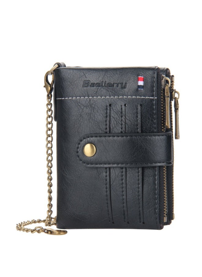 Men's Wallet Eu-America Double Zipper Buckle Coin Wallet Vertical Retro Zipper Wallet