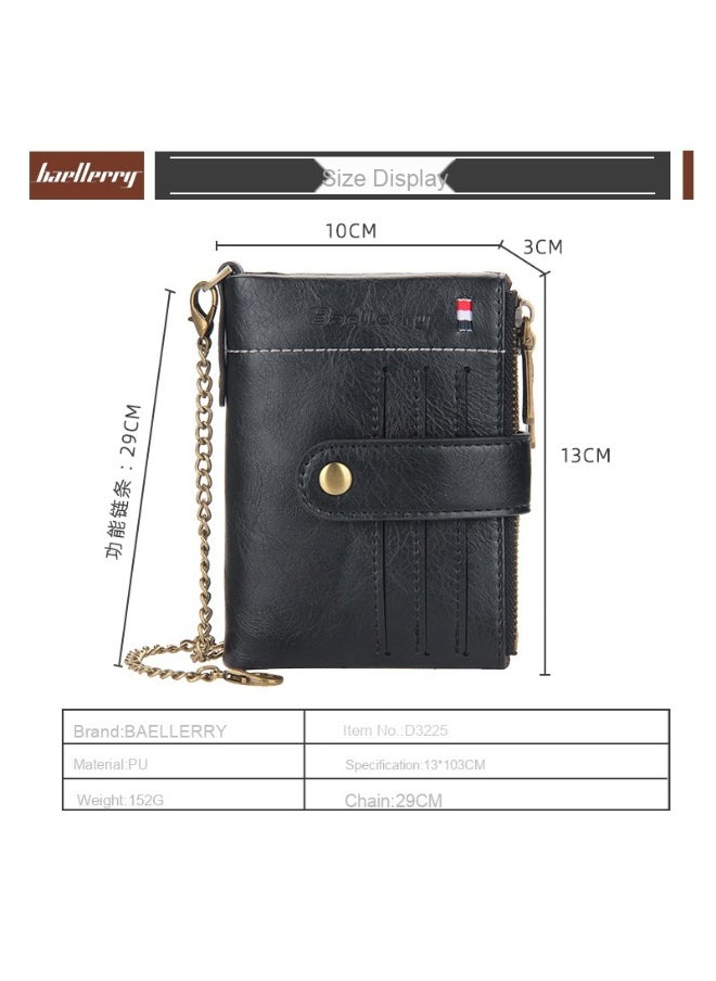Men's Wallet Eu-America Double Zipper Buckle Coin Wallet Vertical Retro Zipper Wallet
