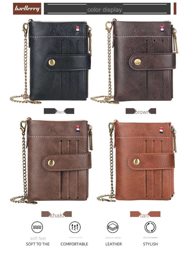 Men's Wallet Eu-America Double Zipper Buckle Coin Wallet Vertical Retro Zipper Wallet