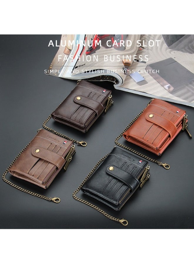 Men's Wallet Eu-America Double Zipper Buckle Coin Wallet Vertical Retro Zipper Wallet